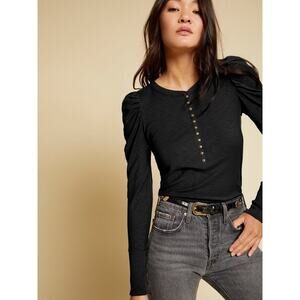 Nation Ltd Lilian Long Sleeve Henley Jet Black